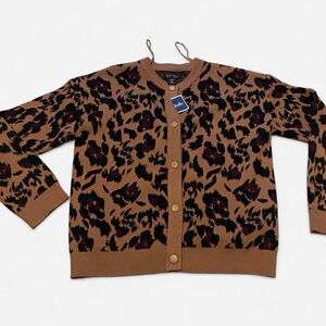 Nicole Miller Brown and Black Leopard-Print Cardigan
